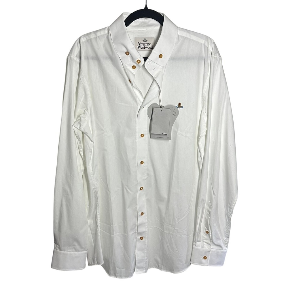 NEW Vivienne Westwood Mens White Long Sleeve Two Button Krall Shirt Orb Size 54